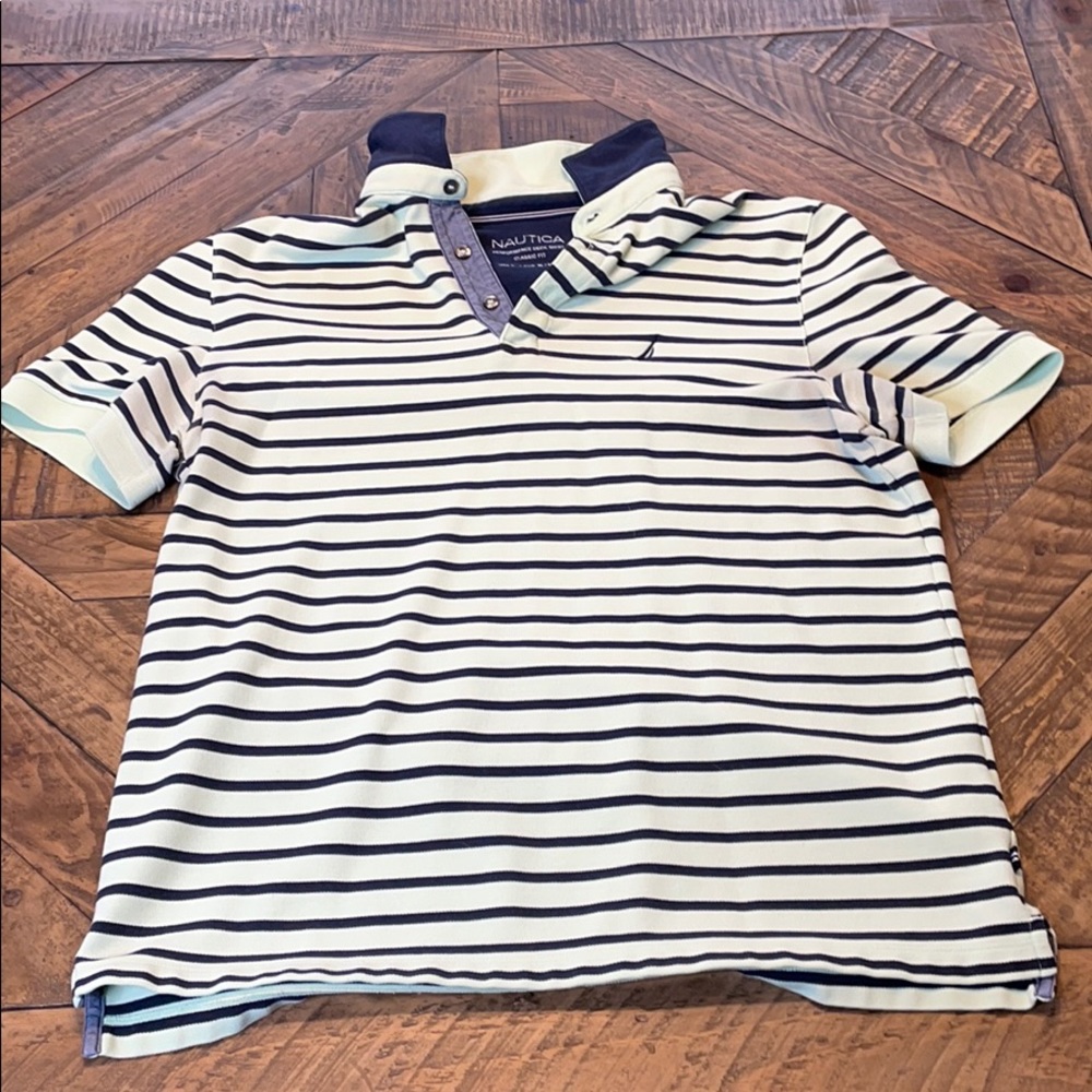 Nautica green and blue stripe polo